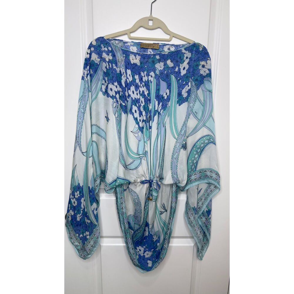 Emilio Pucci Blue & White Floral Silk Tunic Beach Cover-Up
